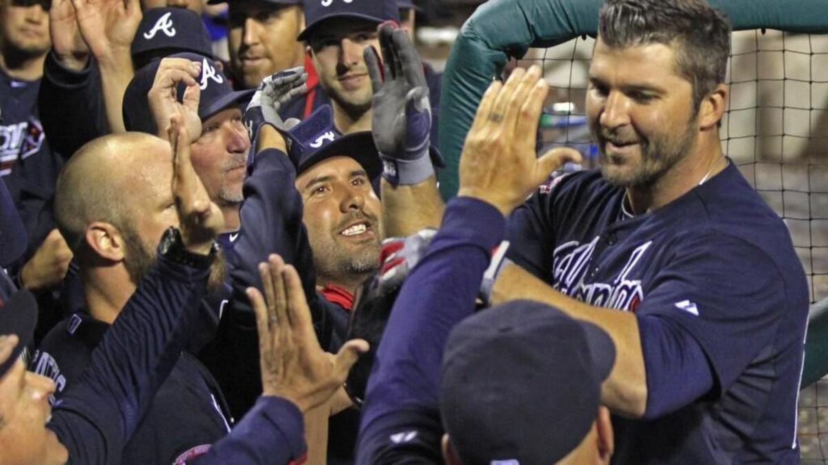 Former Braves second baseman Dan Uggla, right, will be part of the Kansas Stars’ infield. He’s 36 and played his last major-league game last season.