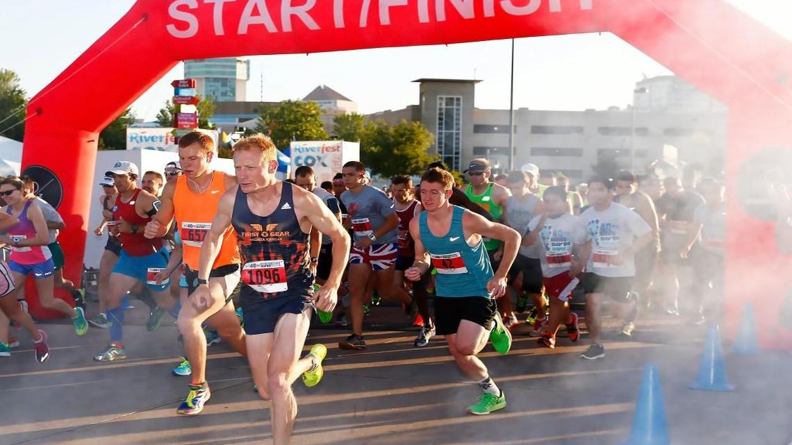 Participants in last year’s River Run 10K leave the starting line.