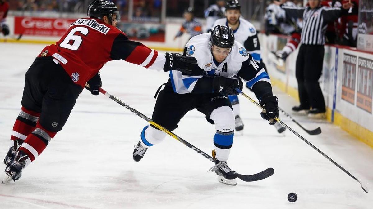 Mark MacMillan, right, is the Thunder’s leading scorer this season with 16 goals and 21 assists.