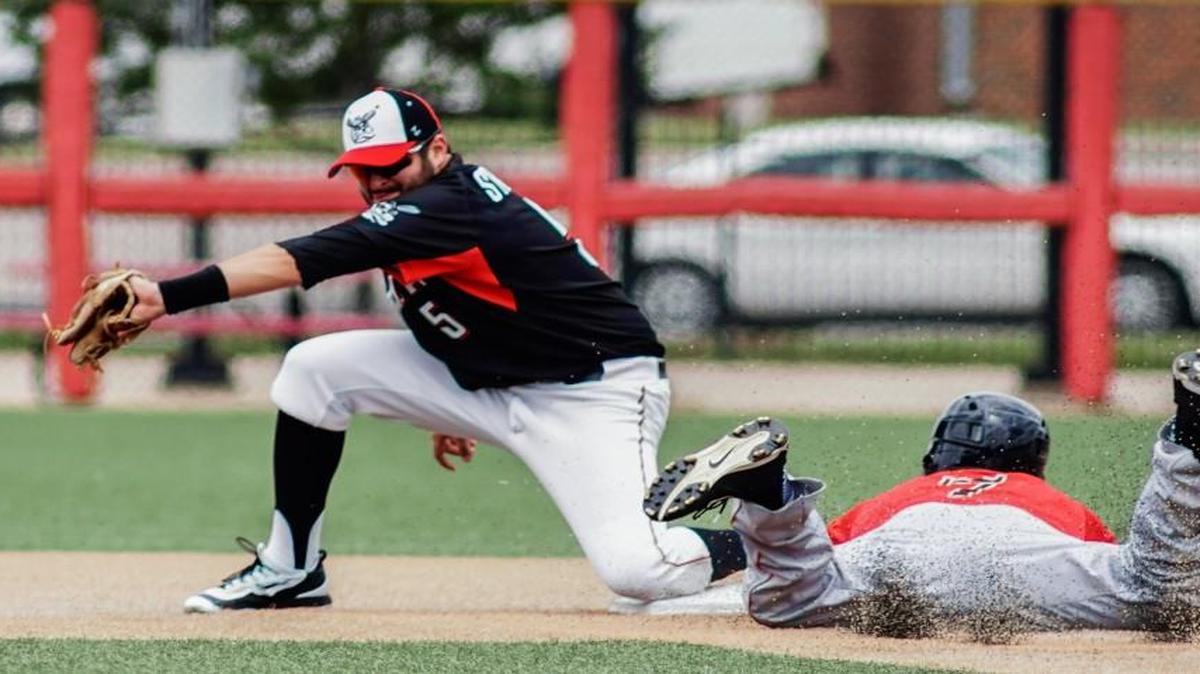 Wingnuts second baseman Christian Stringer takes a throw as a Lincoln player tries to steal a base last summer. Stringer has been a part of the Wingnuts’ steady roster for two seasons under manager Pete Rose Jr.