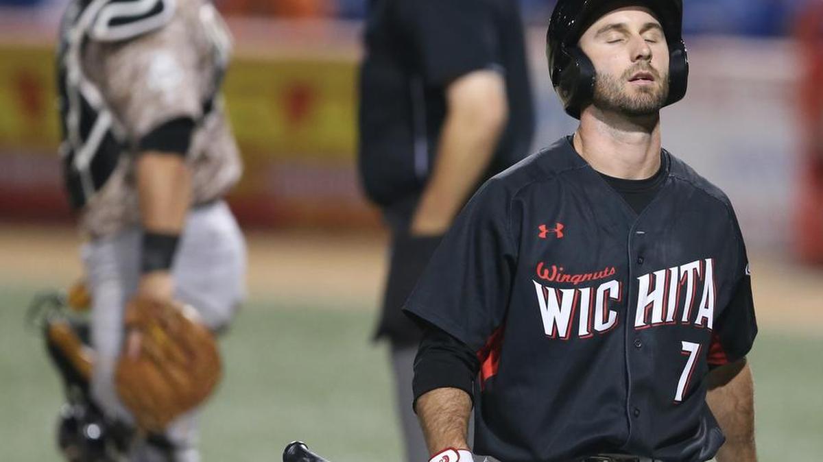 
Wichita Wingnuts' Taylor Oldham strikes out in the sixth inning against Laredo in the American Association playoffs. 
