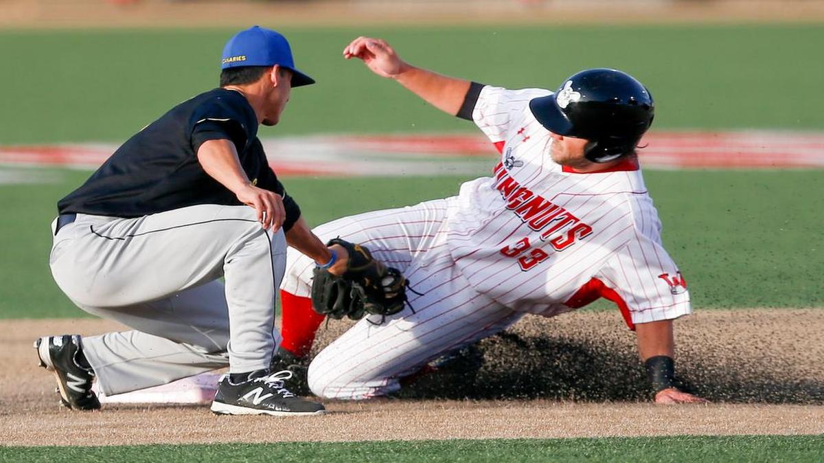 
The Wingnuts' Joash Brodin steals second base against Sioux Falls on Tuesday. Speed is an asset for the 6-foot-4, 225-pound Brodin.
