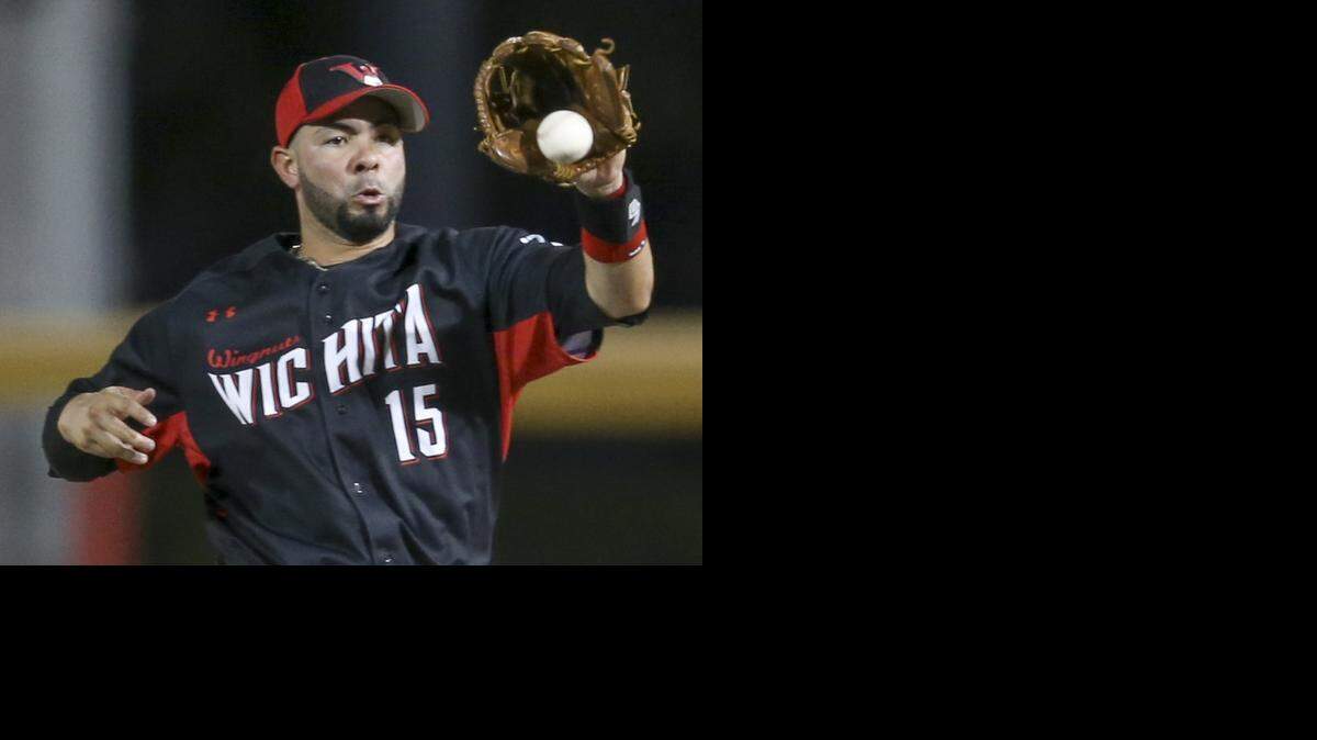 
The Wingnuts’ new second baseman Abel Nieves fields a grounder in the sixth inning Tuesday at Lawrence-Dumont Stadium. Nieves, who played for Wichita last year, rejoined the team Tuesday after being acquired in a trade.
