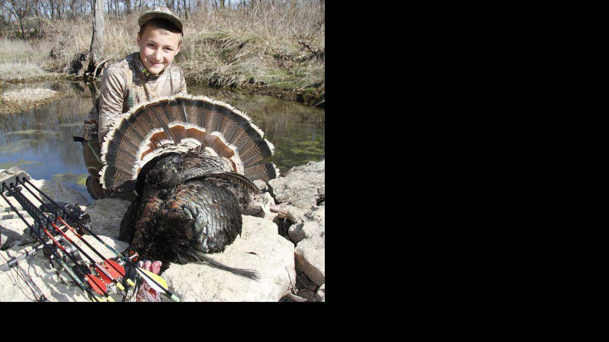 
Two consective years, early the first Saturday of the youth turkey season, a wild turkey hen has helped call a nice tom into shooting range for Jacob Holem. He shot this year's bird with his bow.
