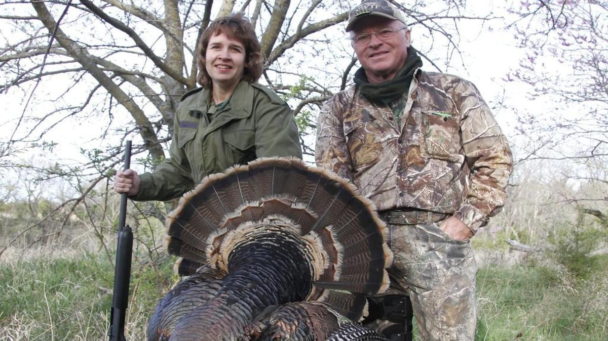 Lori Winningham, Butler Community College Interim Vice President of Academics, was one of many successful celebrities at the first day of the annual Governor's Turkey Hunt in El Dorado. Her guide was John Moore. Winningham shot a larger bird, with three beards, a few hours later.