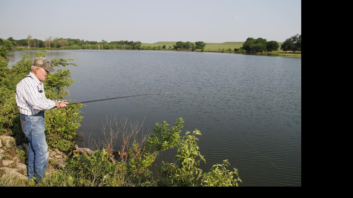 
Jim Barr, 92, casts for bass on a Flint Hills watershed lake Tuesday morning. He's been an avid bass angler since his dad taught him how before the Great Depression. 
