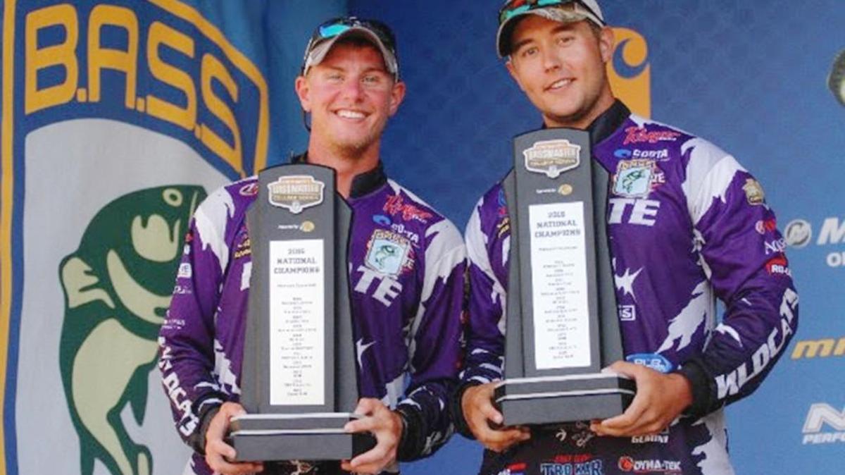 Kyle Alsop, left, and Taylor Bivins, won the national college bass fishing championship for Kansas State University on Saturday. They beat a field of 89 teams from across the nation in a three-day tournament on Green River Lake in Kentucky.