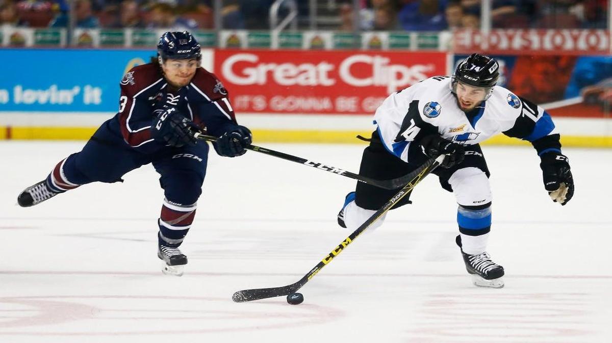 Alexis Loiseau, right, is among 10 Thunder players who has spent time this season with Binghamton, the Ottawa Senators’ other minor-league affiliate.