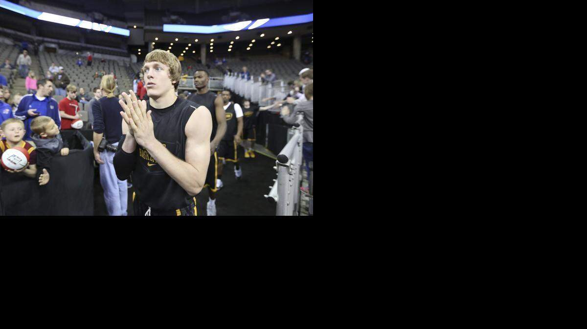 
Wichita State's Ron Baker comes out for the Shockers’ open practice at the CenturyLink Center in Omaha on Thursday. Wichita State will face Indiana on Friday.
