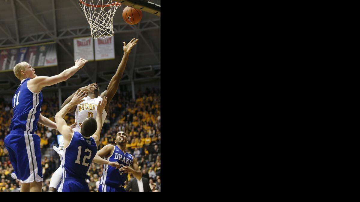 
Wichita State's Rashard Kelly shoots in the first half against Drake on Sunday. (Jan. 25, 2015)
