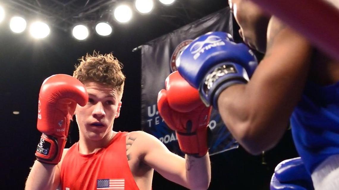Nico Hernandez boxes in the U.S. Olympic Trials in December.