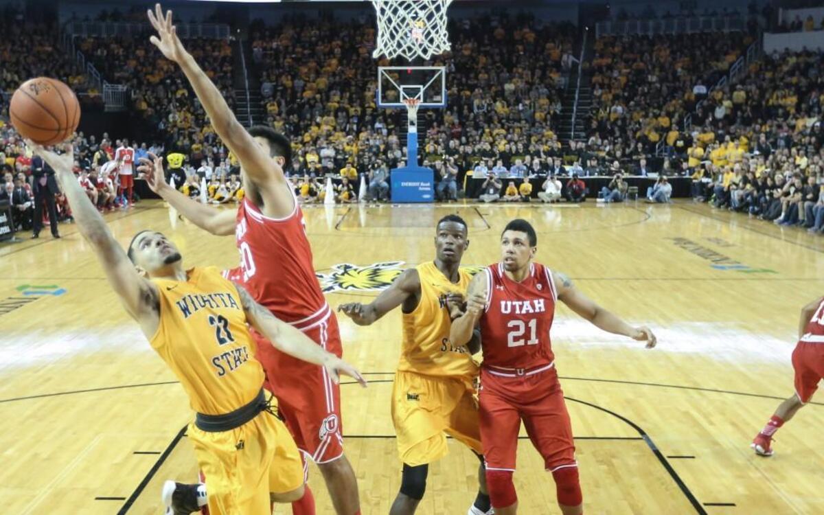 Wichita State guard Fred VanVleet goes to the basket against Utah forward Chris Reyes during the second half Saturday at Intrust Bank Arena.