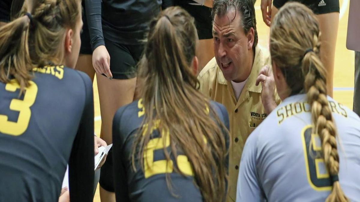Coach Chris Lamb talks with his team during a timeout against Northern Iowa. He’s thought about moving on from WSU but says, “Maybe winning could come easier somewhere else, but it’s still hard work. I don’t know how responsible it would be to start bouncing around. I have a good situation, why would you put that at risk?”