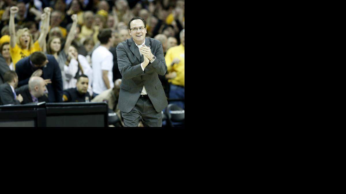 
Wichita State head coach Gregg Marshall shows his enthusiasm after Wichita State fought back to take a one-point lead over Notre Dame last week in the Sweet 16 of the NCAA Tournament in Cleveland. The lead didn’t last; Notre Dame rallied for an 81-70 win.
