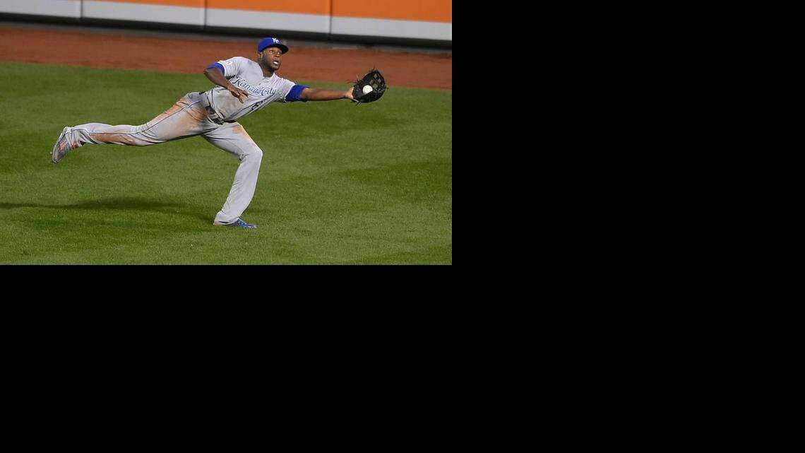 
Royals center fielder Lorenzo Cain robs Baltimore’s J.J. Hardy during the sixth inning of Saturday’s Game 2.
