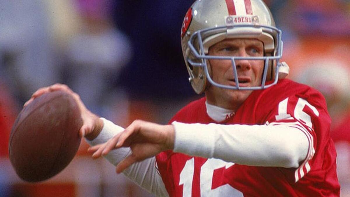 
Former San Francisco 49ers quarterback Joe Montana was an overwhelming choice as the greatest ever in Bob Lutz’s reader survey. But Tom Brady belongs in the argument.
