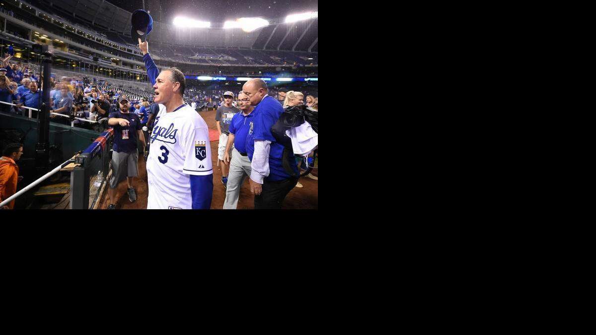 
Kansas City manager Ned Yost salutes what was left of the crowd inside Kauffman Stadium on Tuesday night after the Royals persevered and beat the Oakland A’s, 9-8, in the American League Wild Card game.
