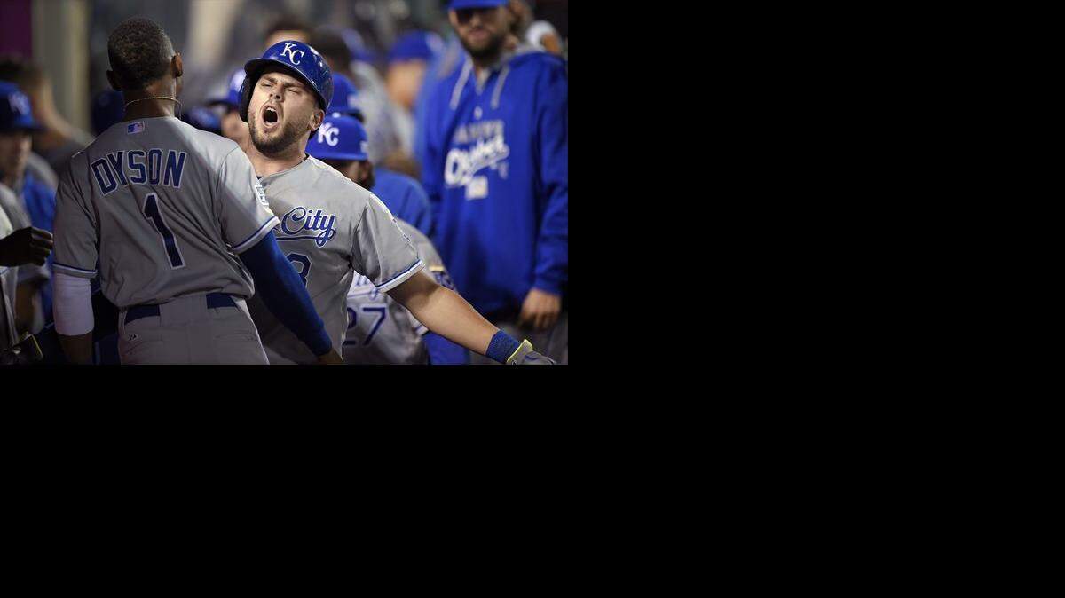 
Kansas City third baseman Mike Moustakas was in the mood to chest bump after his home run in the 11th inning led the Royals to a 3-2 win over the Los Angeles Angels on Thursday night in Game 1 of the ALDS.
