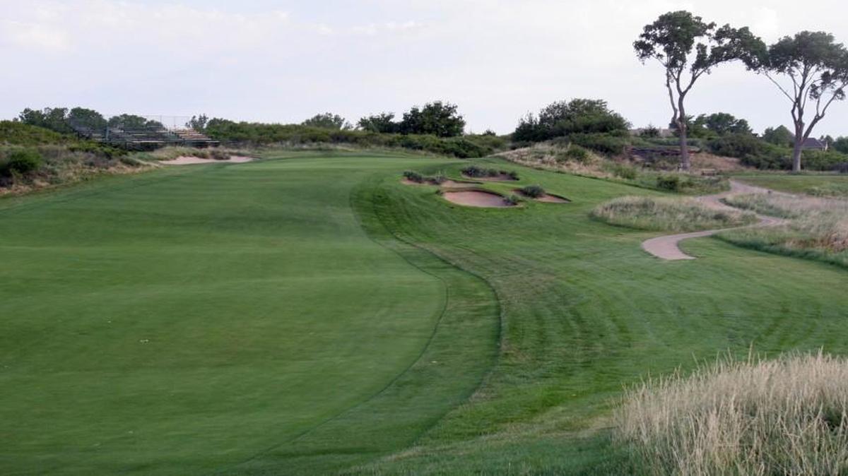 The rolling fairway at Prairie Dunes No. 8.