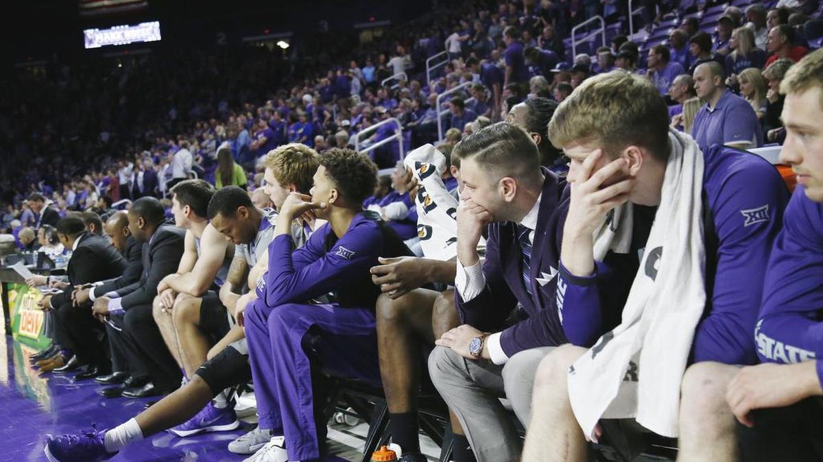 The final seconds sink in on the K-State bench Saturday night in Bramlage Coliseum as K-State loses to Kansas 72-63.(February 20, 2016)