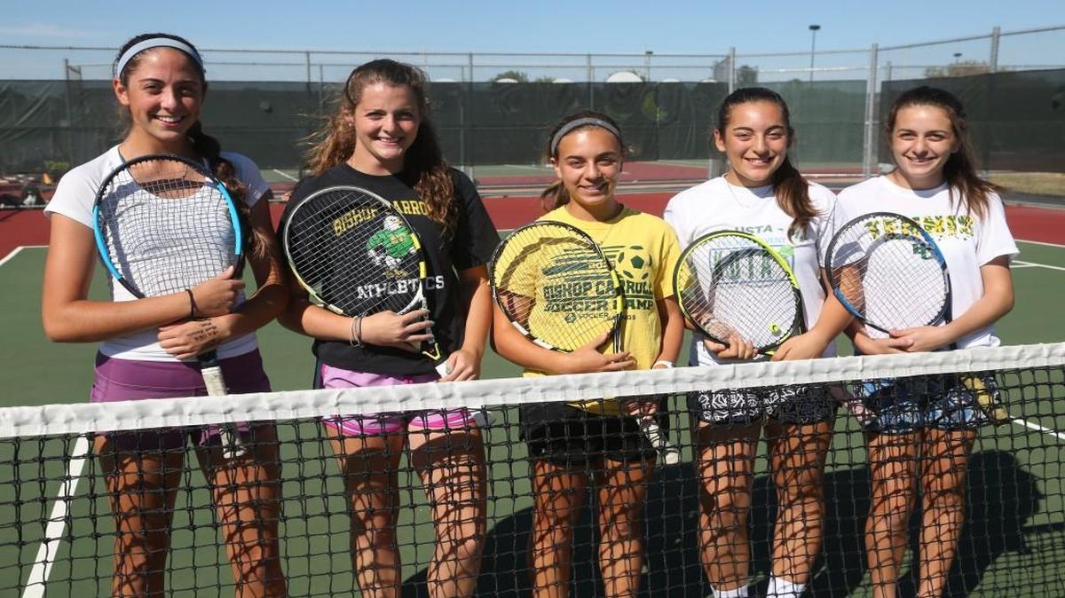 The five Steven girls on the Bishop Carroll tennis team, from left: Brittany, Vanessa, Lauren, Brayden and Lainie.