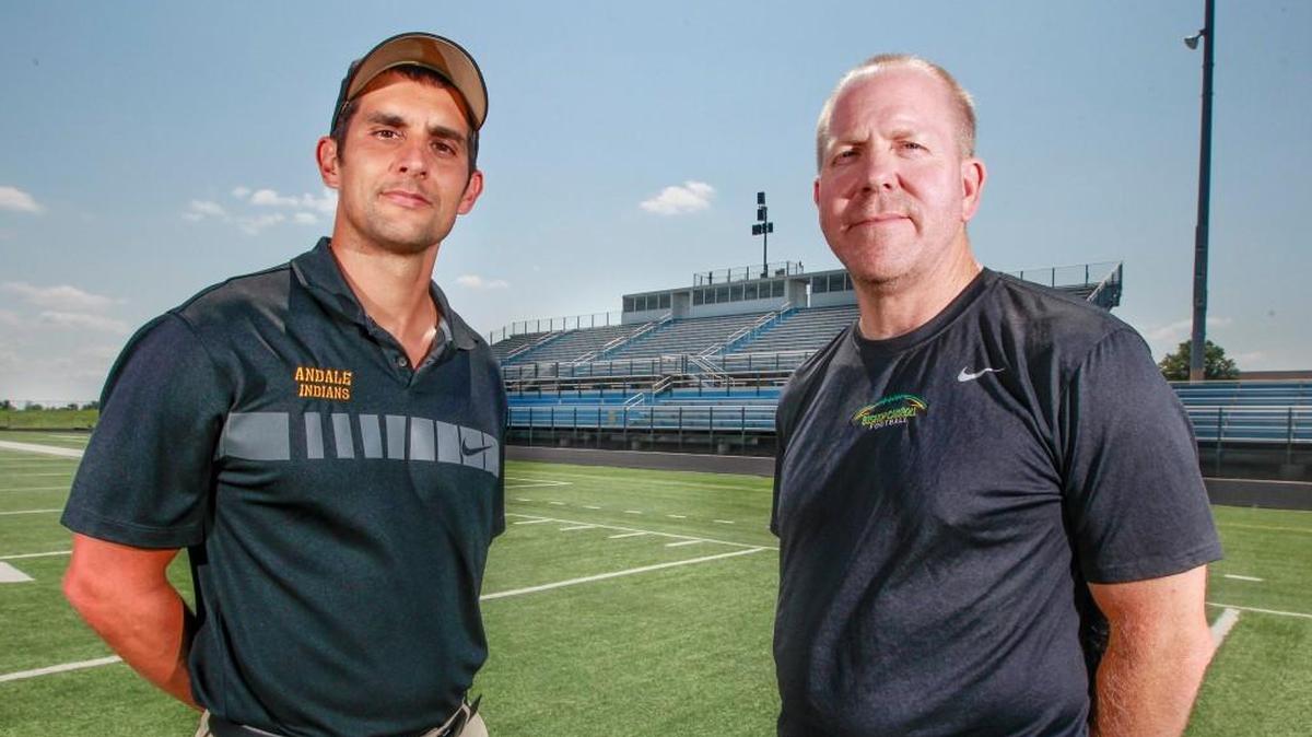 In August, Andale’s Dylan Schmidt, left, and Bishop Carroll’s Dusty Trail were preparing for their first games in charge of two of the area’s traditional football powers. In November, they are first-year head coaches who have reached state championship games.