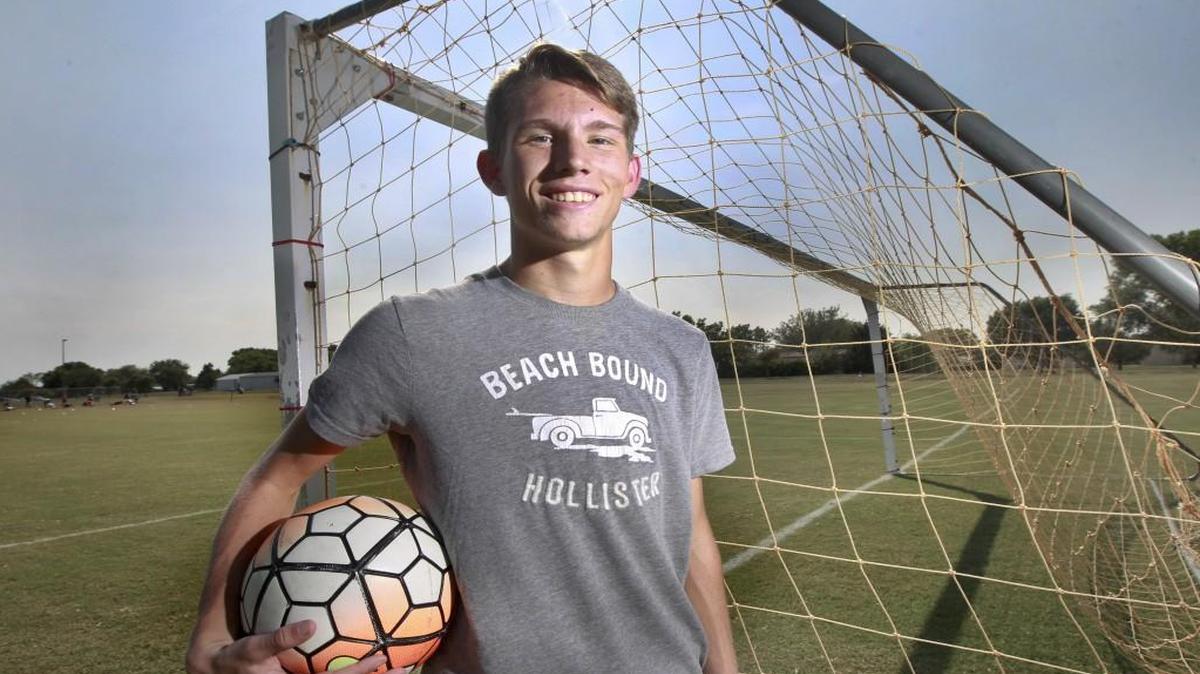 Andover Central soccer player Bryce Fimreite poses before practice Thursday.